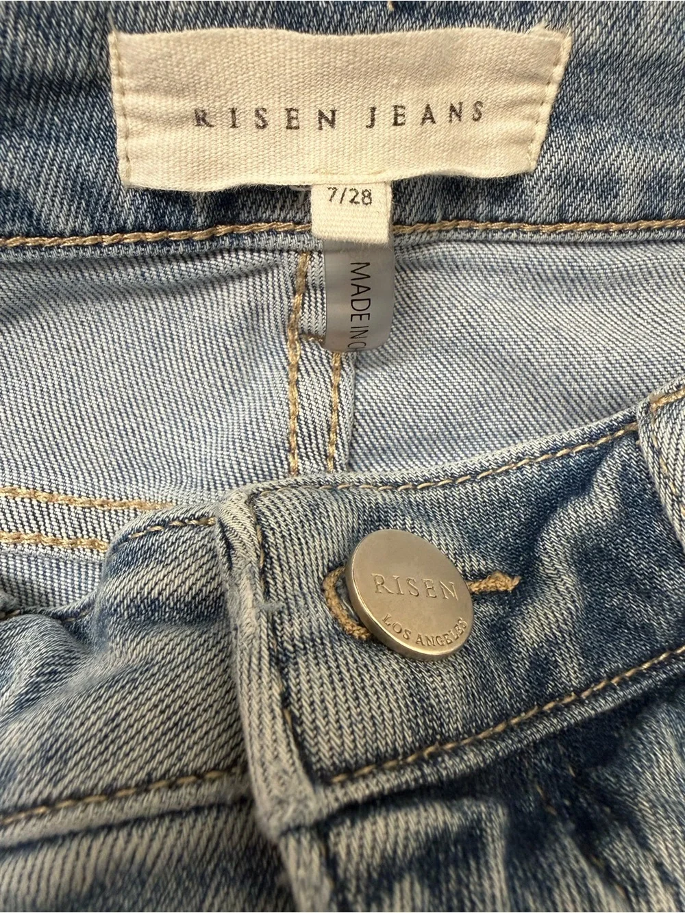 Risen Wide Leg Frayed Hem Jeans in Light Blue - Picture 12 of 12